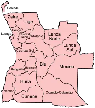 De provincies van Angola.