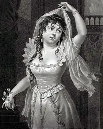 Snoek als Rosamunda van Corfu in de tragedie Aballino (gravure van H.W. Caspari, vóór 1829)