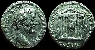 Tempel van Augustus op een munt van Antoninus Pius