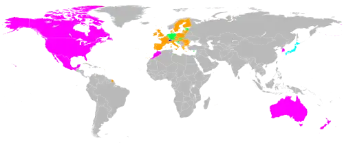 ■&nbsp;Partij bij de overeenkomst (ondertekend en geratificeerd) ■&nbsp;Ondertekenaar ■&nbsp;Ondertekenaars die ook vallen onder de EU-ondertekening ■&nbsp;Niet-ondertekenaars die vallen onder de EU-ondertekening ■&nbsp;Overige bij de totstandkoming van het verdrag betrokken landen