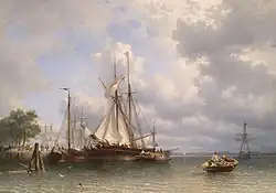 Zeilschepen in de haven, 1862, olieverf op doek
