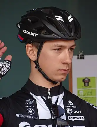 Van der Haar aan de start van de Scheldeprijs 2015.