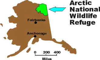 Locatie van ANWR in Alaska