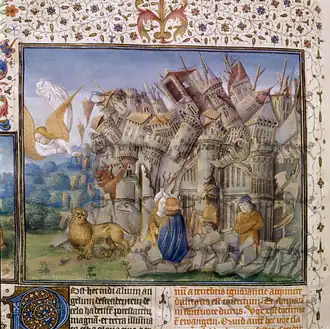 Een 15e-eeuwse houtsnede die de val van Babylon voorstelt.