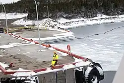 De aanlegsteiger van Change Island gezien vanop de veerboot M.V. Veteran.