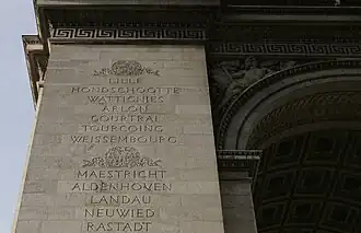 Slag vermeld op de Arc de Triomphe in Parijs