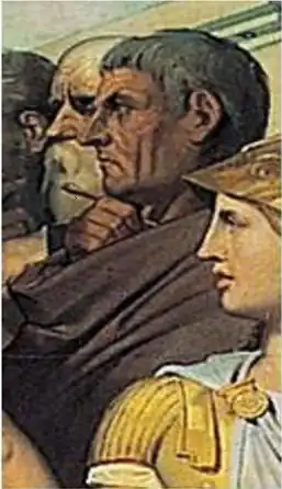 Aristarchus van Samothrace. Detail uit: Apotheose van Homerus (1827) door Jean Auguste Dominique Ingres (1780-1867).