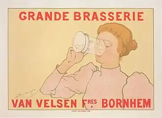 Affiche van Armand Rassenfosse voor brouwerij Van Velsen, Bornem (Drukkerij Bénard,1895)