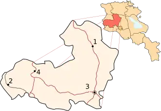 Detailkaart van Aragatsotn 1. Aparan 2.Aragats 3. Ashtarak 4. Talin