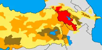 Locatie van de Armeniërs in de Kaukasus
