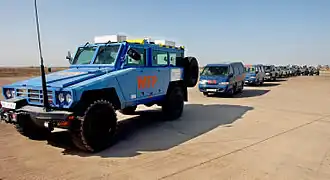 Een konvooi van het Wereldvoedselprogramma in Irak anno 2003.