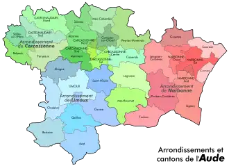 Arrondissementen en kantons van het departement Aude