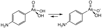 Structuurformule van arsanilzuur (rechts de zwitterionvorm)