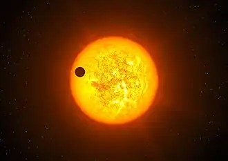 Artistieke impressie van COROT-9b in overgang