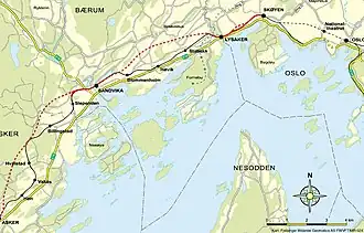 Spoorlijn Asker - Skøyen op de kaart