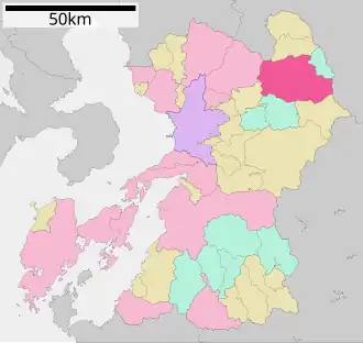 Situering van Aso in de prefectuur Kumamoto