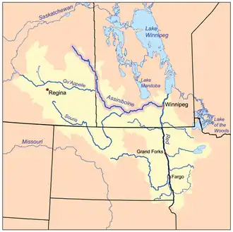 De loop van de Assiniboine