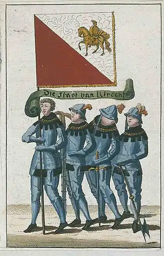 Utrechtse poorters met de stadsvlag.