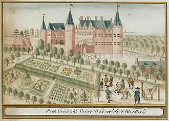 Oude prent van het kasteel, 1696
