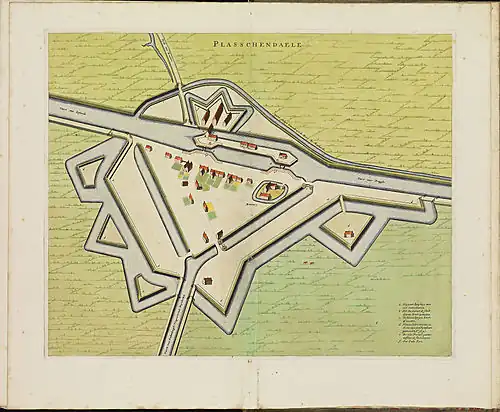 Plattegrond van Plassendale in het stedenboek van Frederik de Wit (1698)