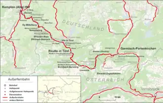Spoorlijn Garmisch-Partenkirchen - Kempten op de kaart