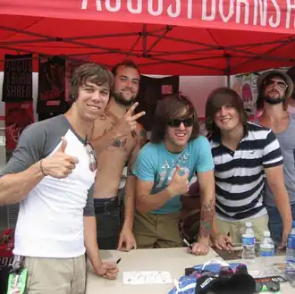 August Burns Red in Bonner Springs, tijdens de Warped Tour 2008 Van L naar R: JB Brubaker, Jake Luhrs, Dustin Davidson, Brent Rambler, en Matt Greiner
