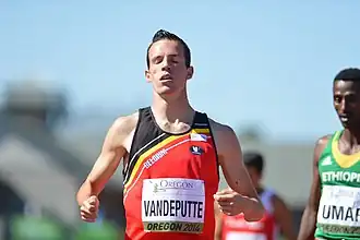 Aurèle Vandeputte in actie op de WK U20 in 2014, Eugene.
