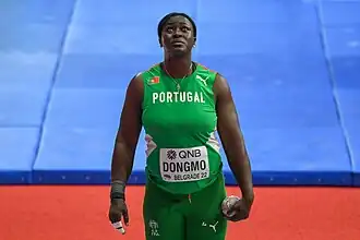 Auriol Dongmo tijdens de WK indoor van 2022 in Belgrado.