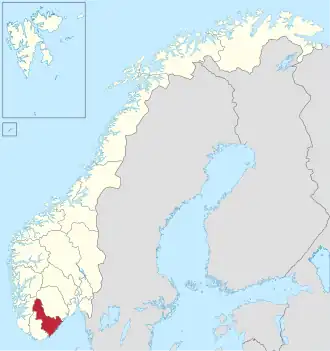 Kaart van Aust-Agder fylke