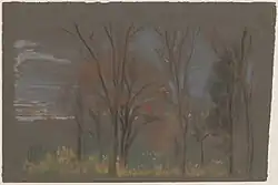 Autumn Woods, pastel op donkerbruin velijnpapier (18,4 x 27,8 cm)