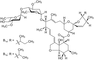 Structuurformule van avermectine B1a R = sec-butyl