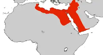 Het rijk van de Ajjoebiden in zijn grootste omvang in 1188