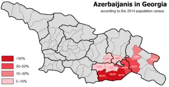 Verspreiding van de Azerbeidzjanen in Georgië, in 2014