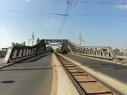 Strengelspoor op de Bösebrücke in de Bornholmer Strasse te Berlijn.