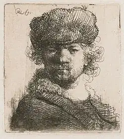 Zelfportret met dikke bontmuts: buste, 1631, Rijksmuseum Amsterdam