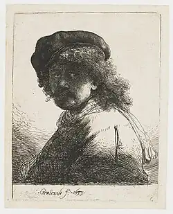 Zelfportret met baret en halsdoek, het gezicht in de schaduw: buste, 1633, Rijksmuseum Amsterdam