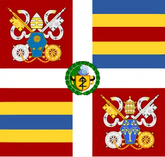 Vlag van de Zwitserse Garde met de wapens van Paus Franciscus en Daniel Anrig