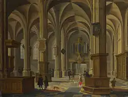 Het interieur van de Cunerakerk geschilderd door Bartholomeus van Bassen, 1638, olieverf op paneel