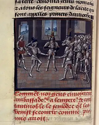 Hugo van Vermandois erkent na aanvankelijke weigering Alexios I als leenheer