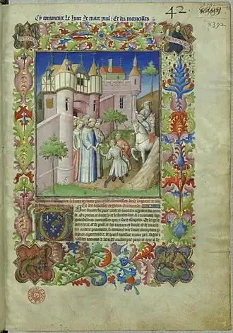 Voorblad oud-Franse editie van Il Milione, ca. 1410-1412