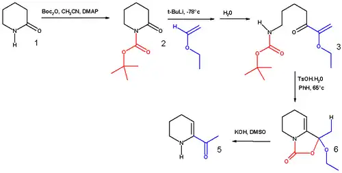 Synthese van 6-acetyl-1,2,3,4-tetrahydropyridine