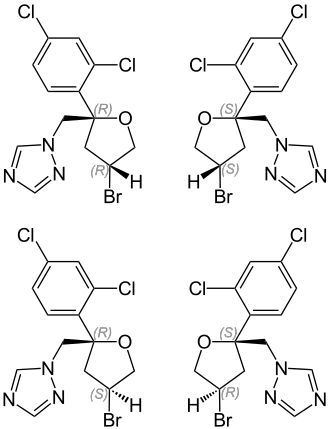 Structuurformule van de stereoisomeren van bromuconazool