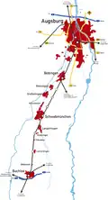 Trajectkaart spoorlijn Augsburg-Buchloe