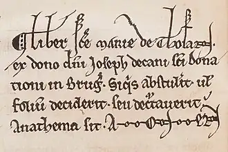 Anathema in manuscript uit de abdij Ter Doest