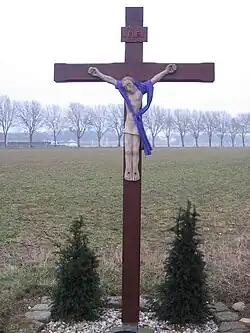 Wegkruis bij Huis Roffart met houten corpus