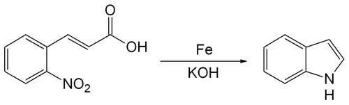 Algemeen reactieverloop van de Baeyer-Emmerling-indoolsynthese.