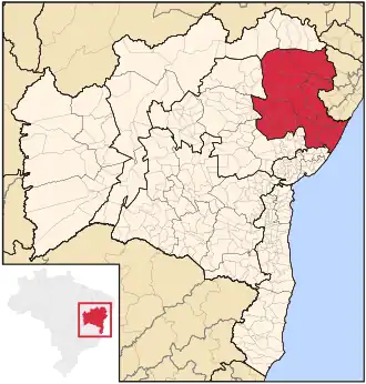 Ligging van de Braziliaanse mesoregio Nordeste Baiano in Bahia