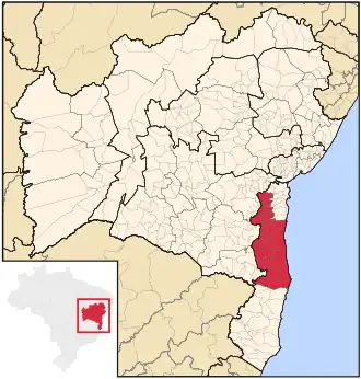 Ligging van de Braziliaanse microregio Ilhéus-Itabuna in Bahia