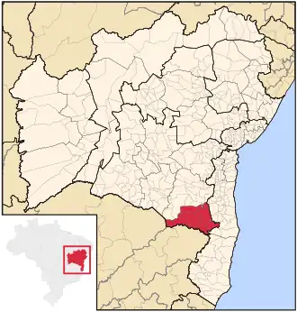 Ligging van de Braziliaanse microregio Itapetinga in Bahia