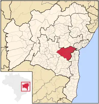 Ligging van de Braziliaanse microregio Jequié in Bahia